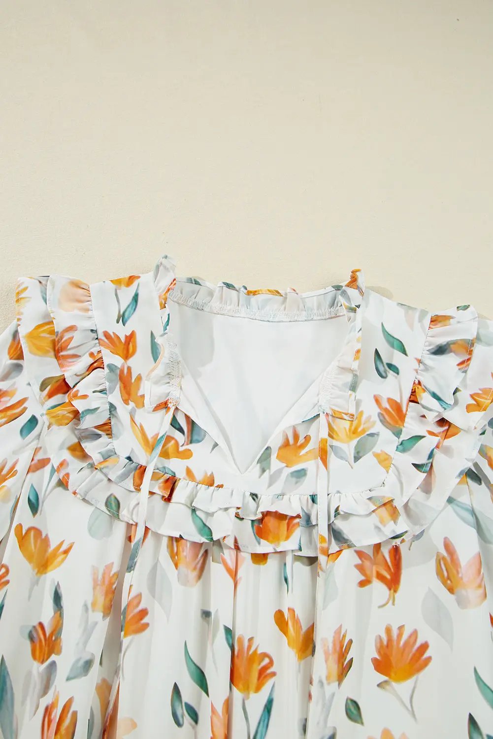 Yellow Floral Print Tie Neck Frilled Long Sleeve Mini Dress Dear-Lover Dropshipping